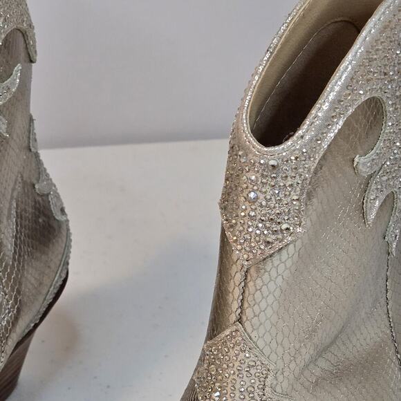 NEW Ankle Boots Jessica Simpson Champagne Embellished GLITTR Western Women Sz 7M - Picture 3 of 10